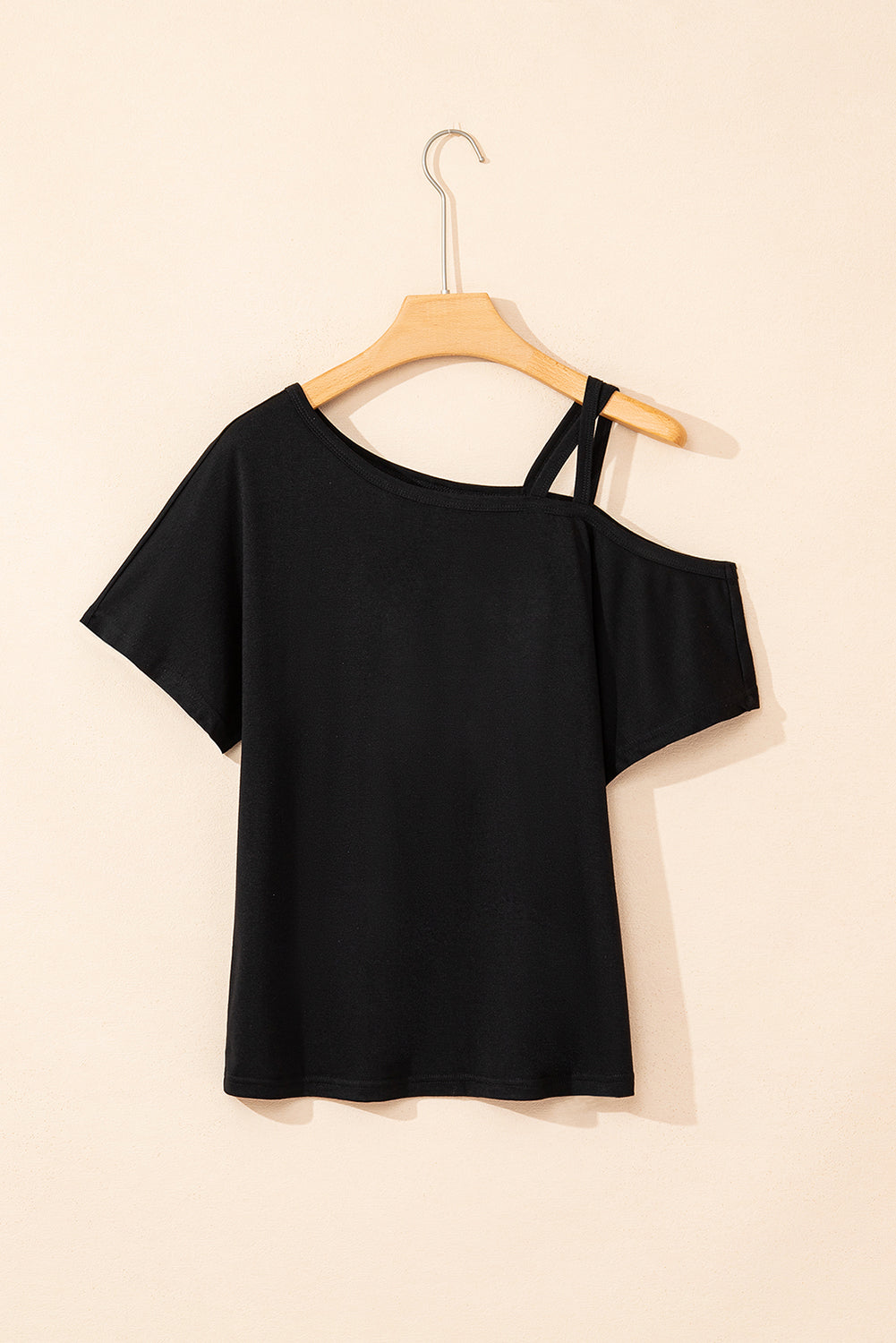 Black One Shoulder Long Sleeve Shift Blouse