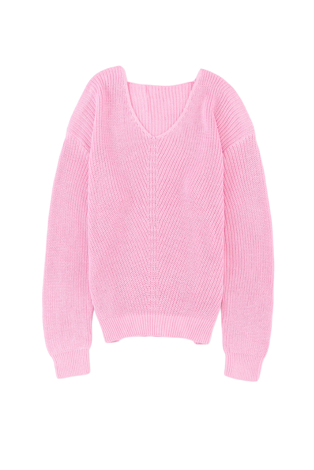 Black Ribbed Knit V Neck Sweater