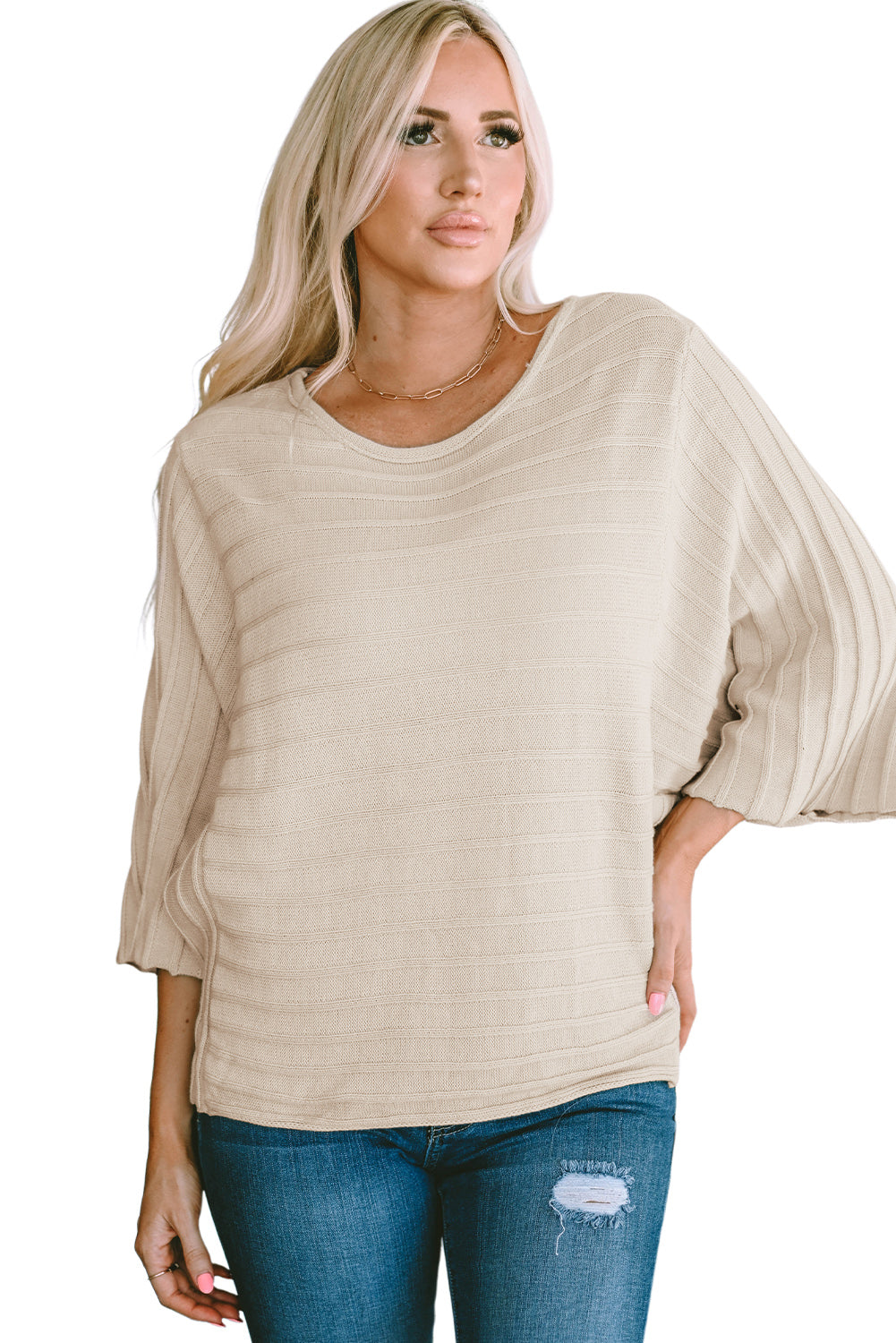 Black Exposed Seam Ribbed Knit Dolman Top