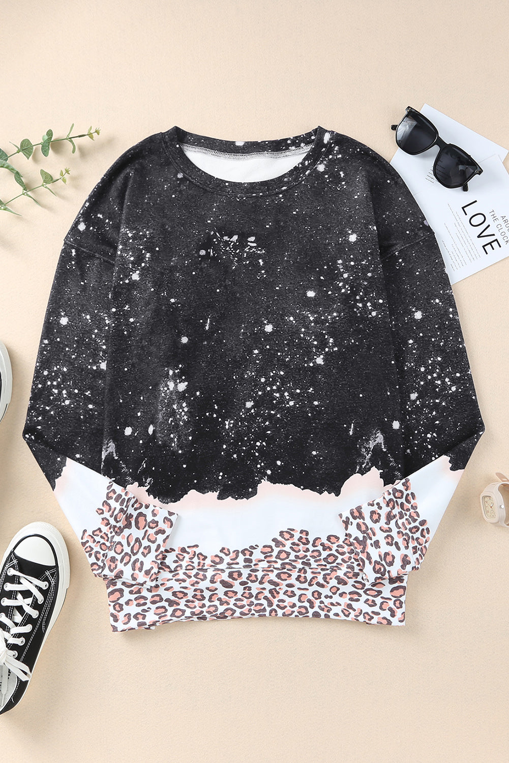 Black Christmas Santa Claus Leopard Print Graphic Sweatshirt