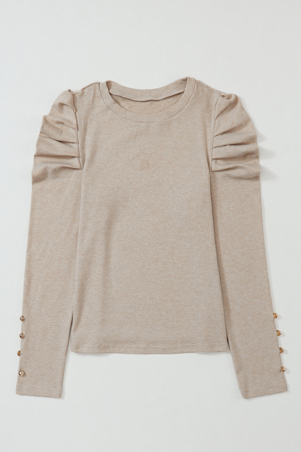 Gray Buttoned Puff Long Sleeve Sheath Top