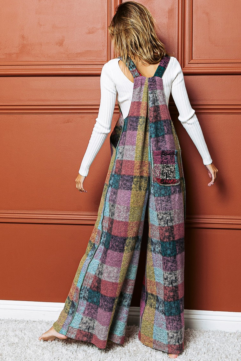 Multicolor Brushed Plaid Buttoned Pullover Oversized Hoodie