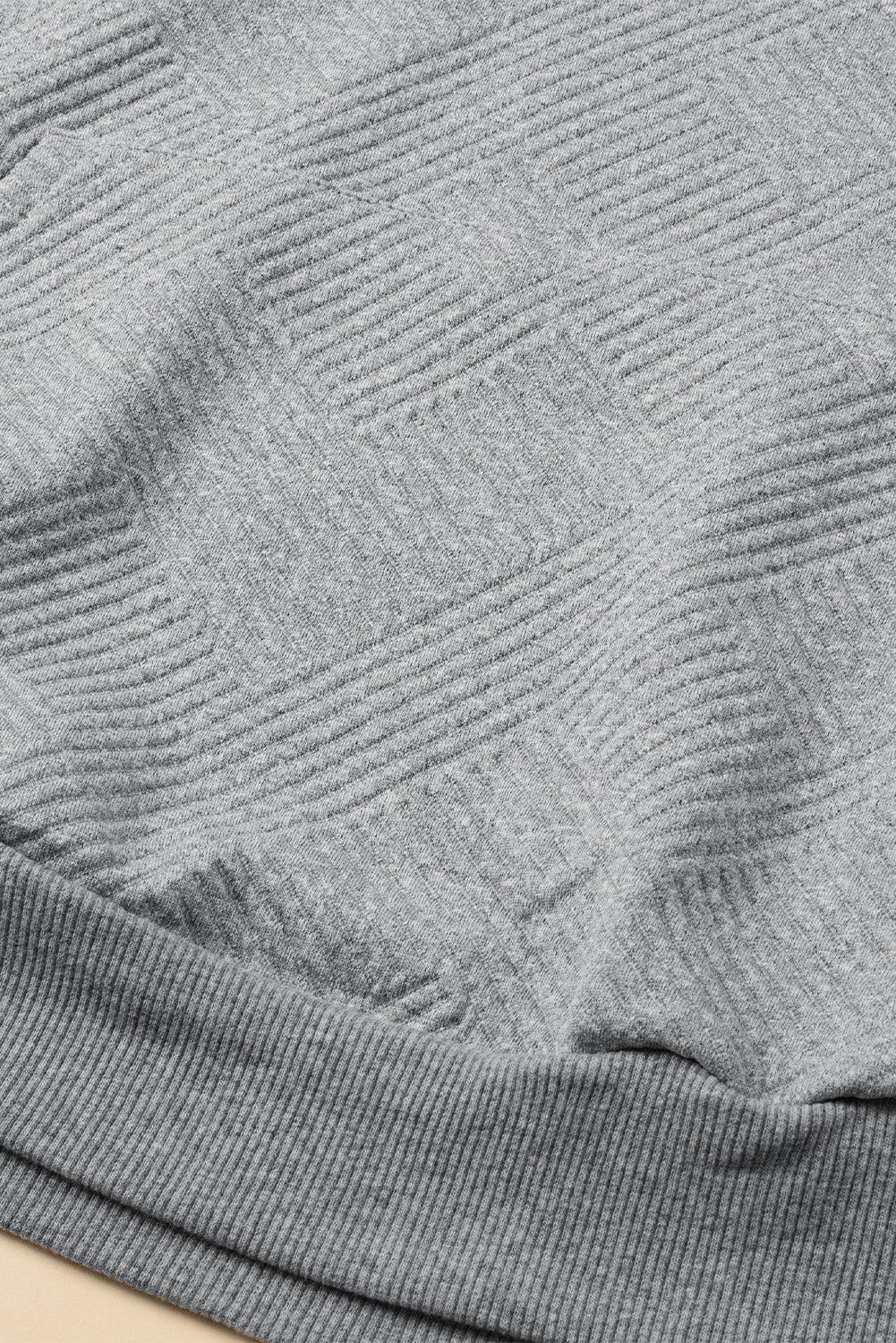 Light Grey Textured Knit Buttoned Kangaroo Pocket Sweatshirt
