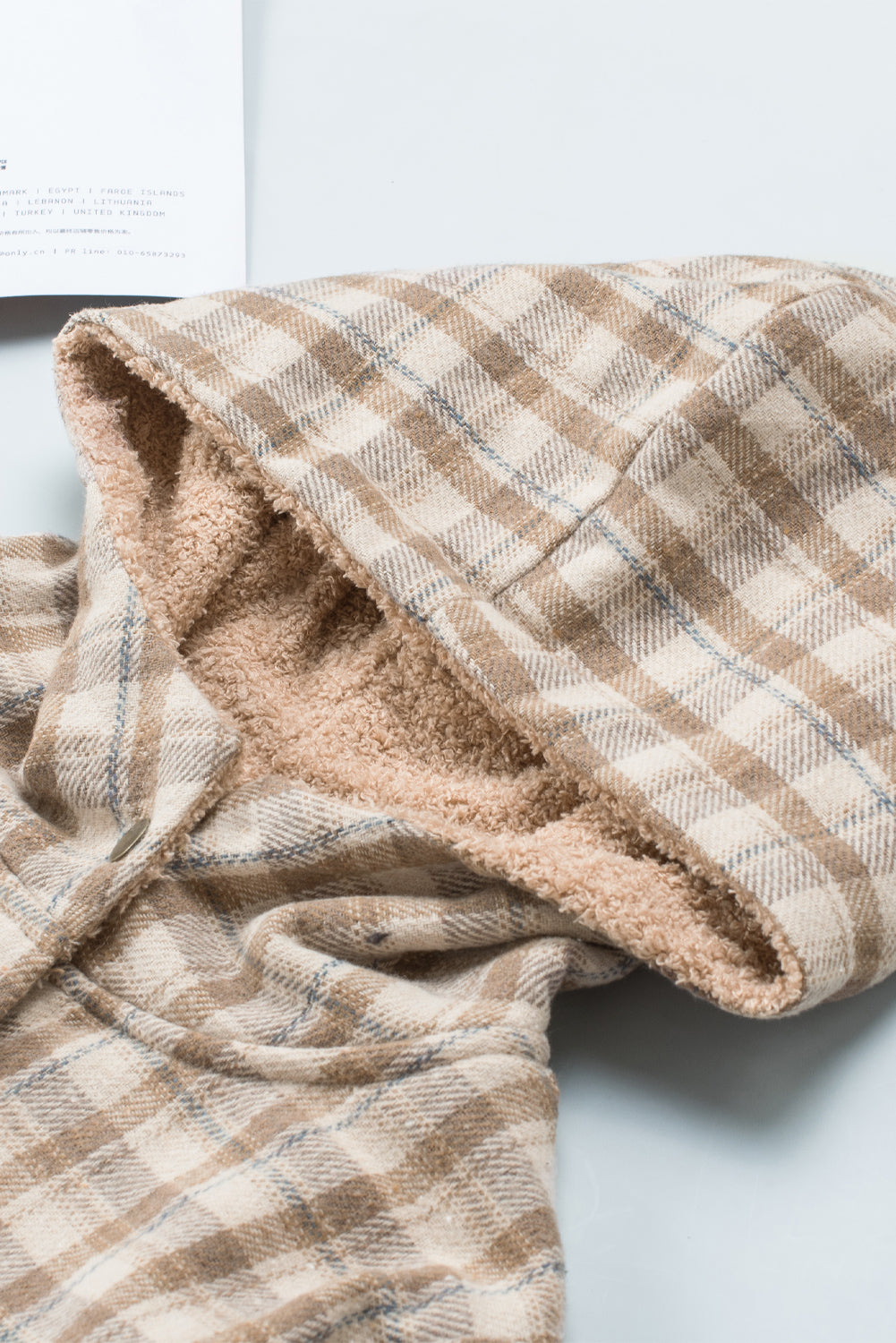 Orange Plaid Pattern Sherpa Lined Hooded Shacket