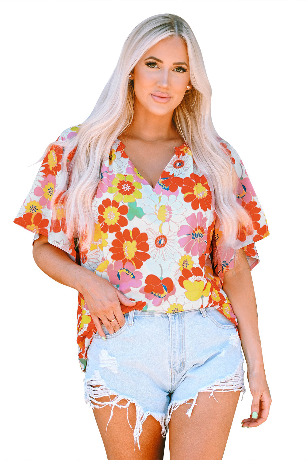Multicolor Plus Size Floral Button Keyhole Back Ruffle Romper