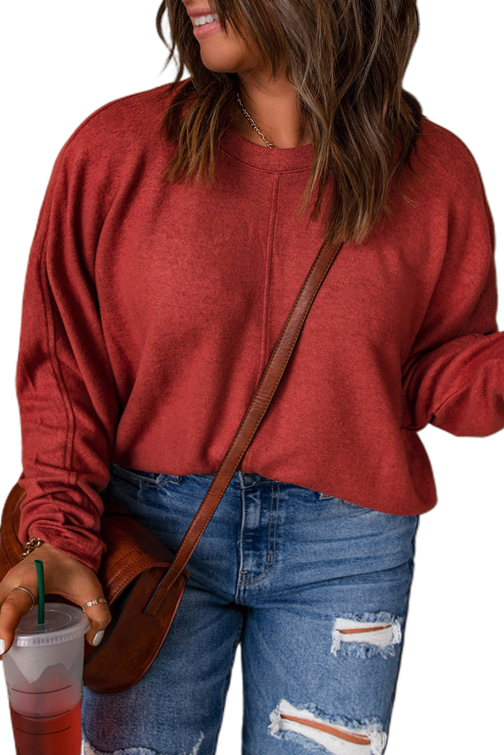 Red Sequined Christmas Favor Sleeve Casual Pullover