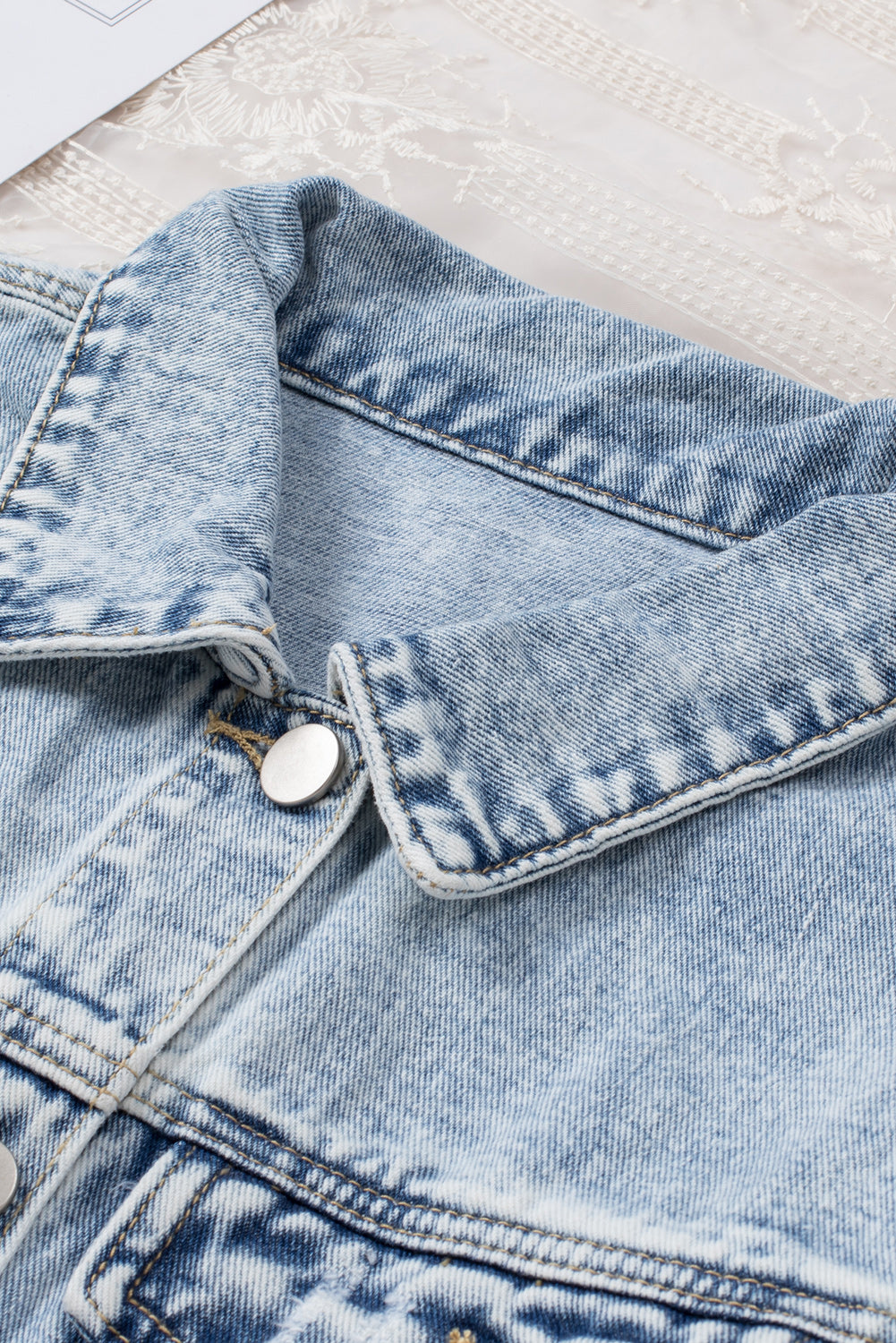 Dark Blue Plus Size Distressed Flap Pocket Denim Jacket