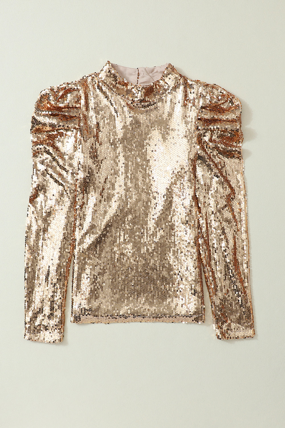 Black Sequin Mock Neck Bubble Sleeve Top
