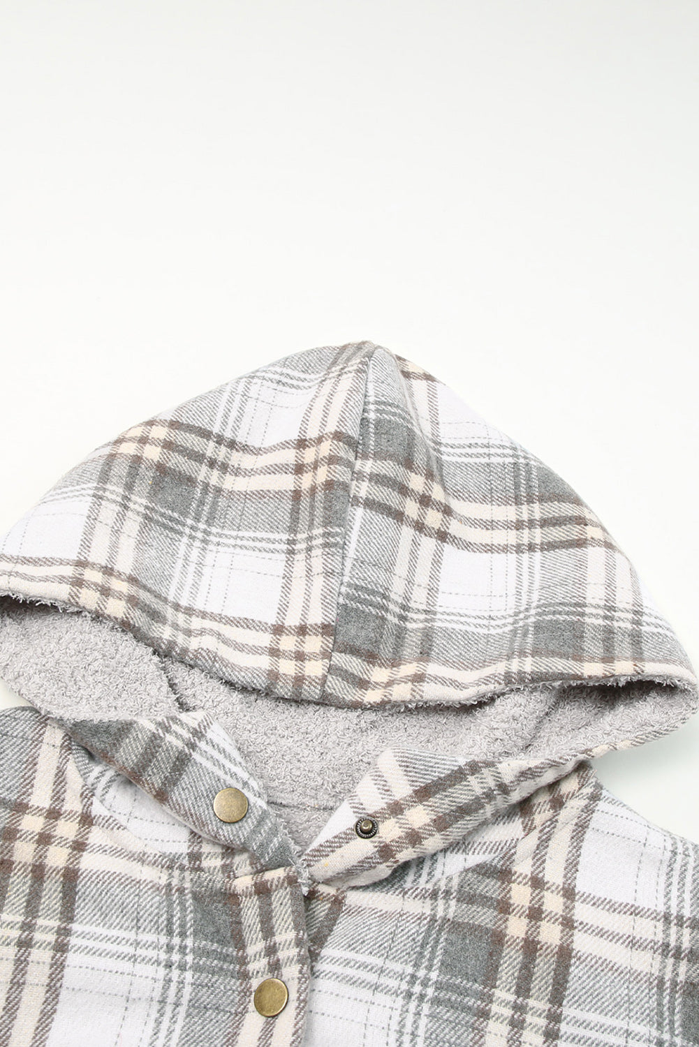 Orange Plaid Pattern Sherpa Lined Hooded Shacket