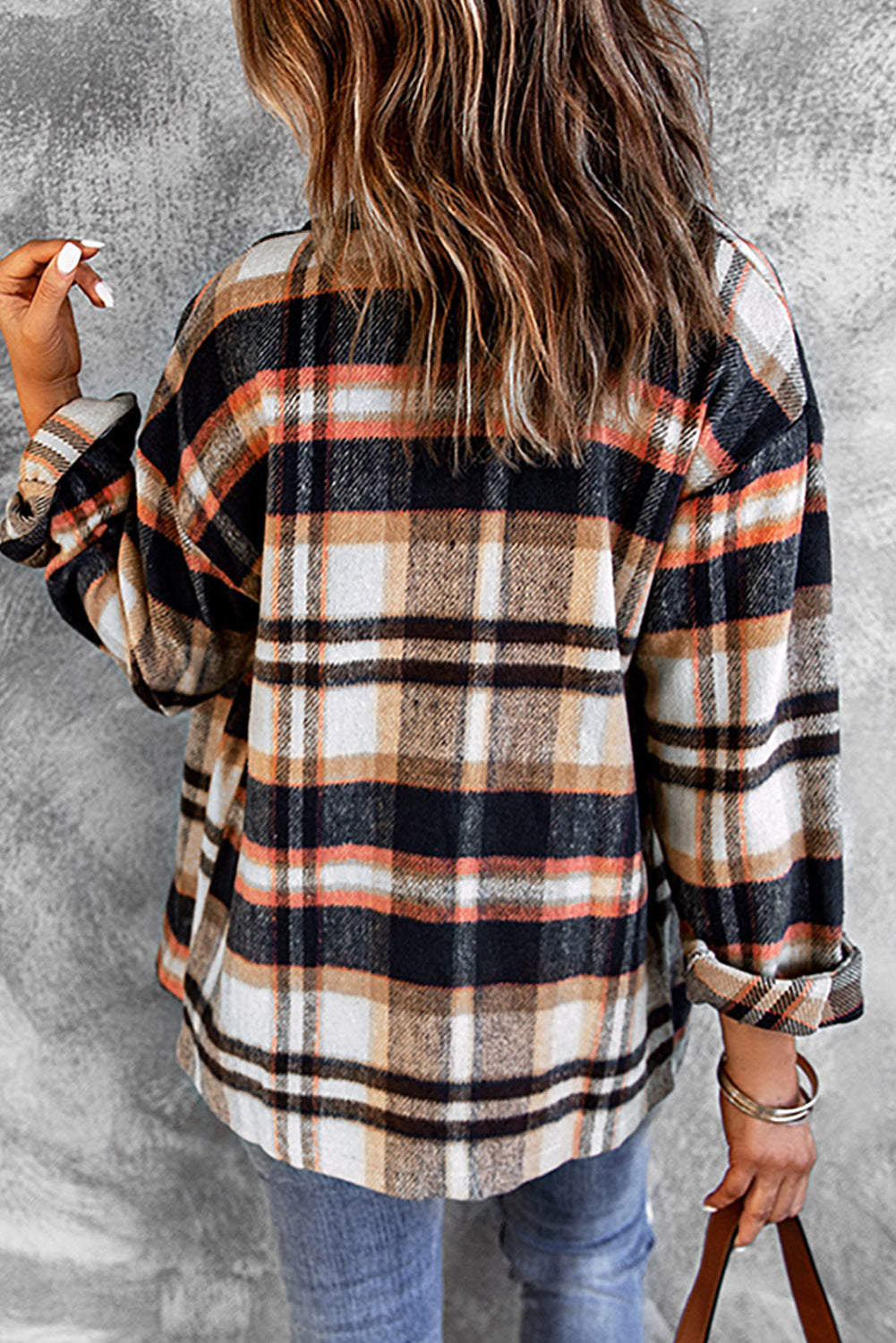 Navy Blue Plus Size Plaid Flap Pocket Shacket