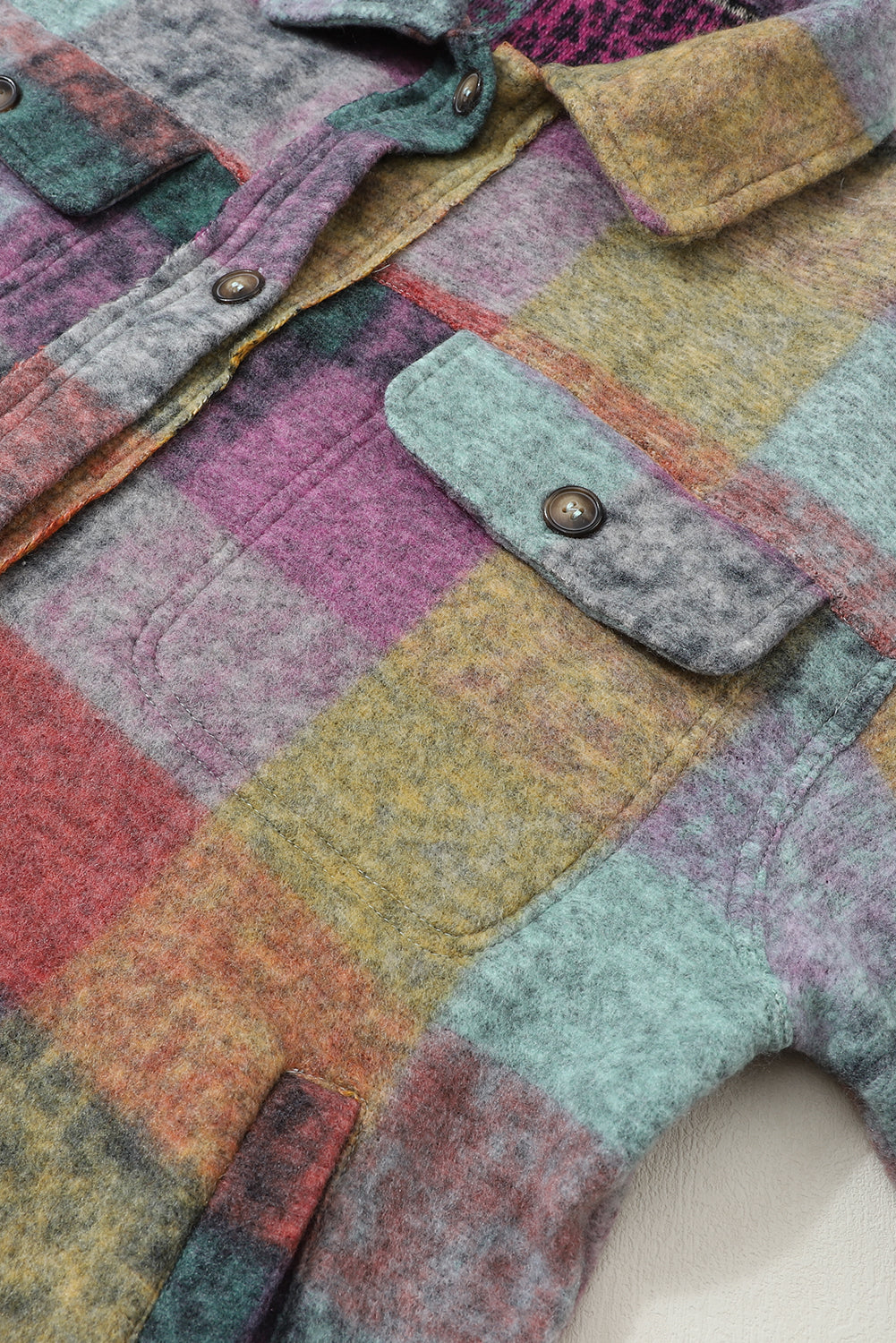 Multicolor Brushed Plaid Buttoned Pullover Oversized Hoodie