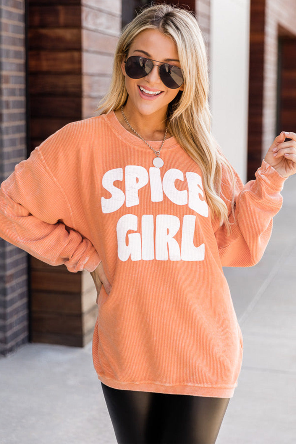 Strawberry Pink IN MY MERRY ERA Loose Fit Corded Sweatshirt