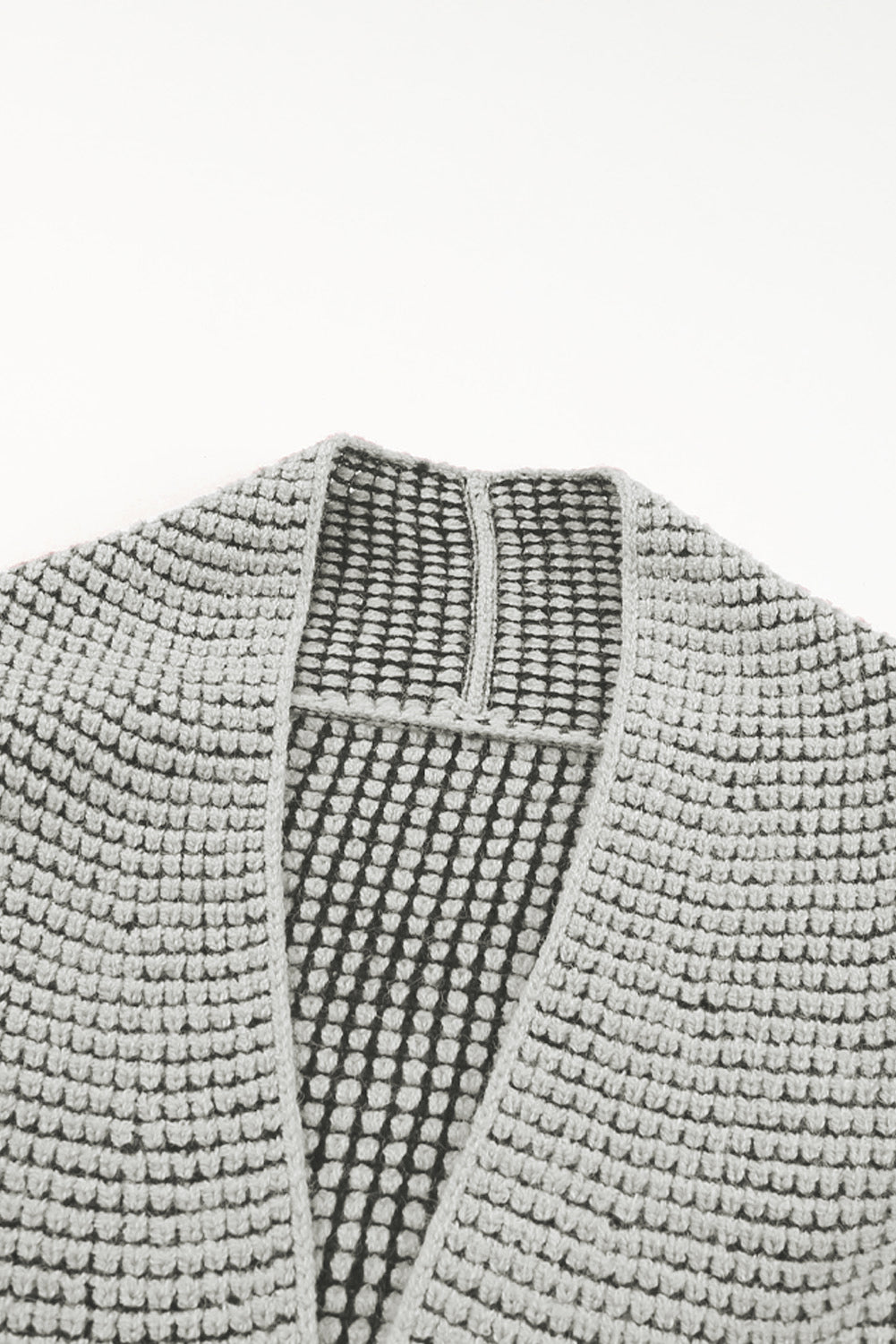 Gray Plaid Knitted Long Open Front Cardigan