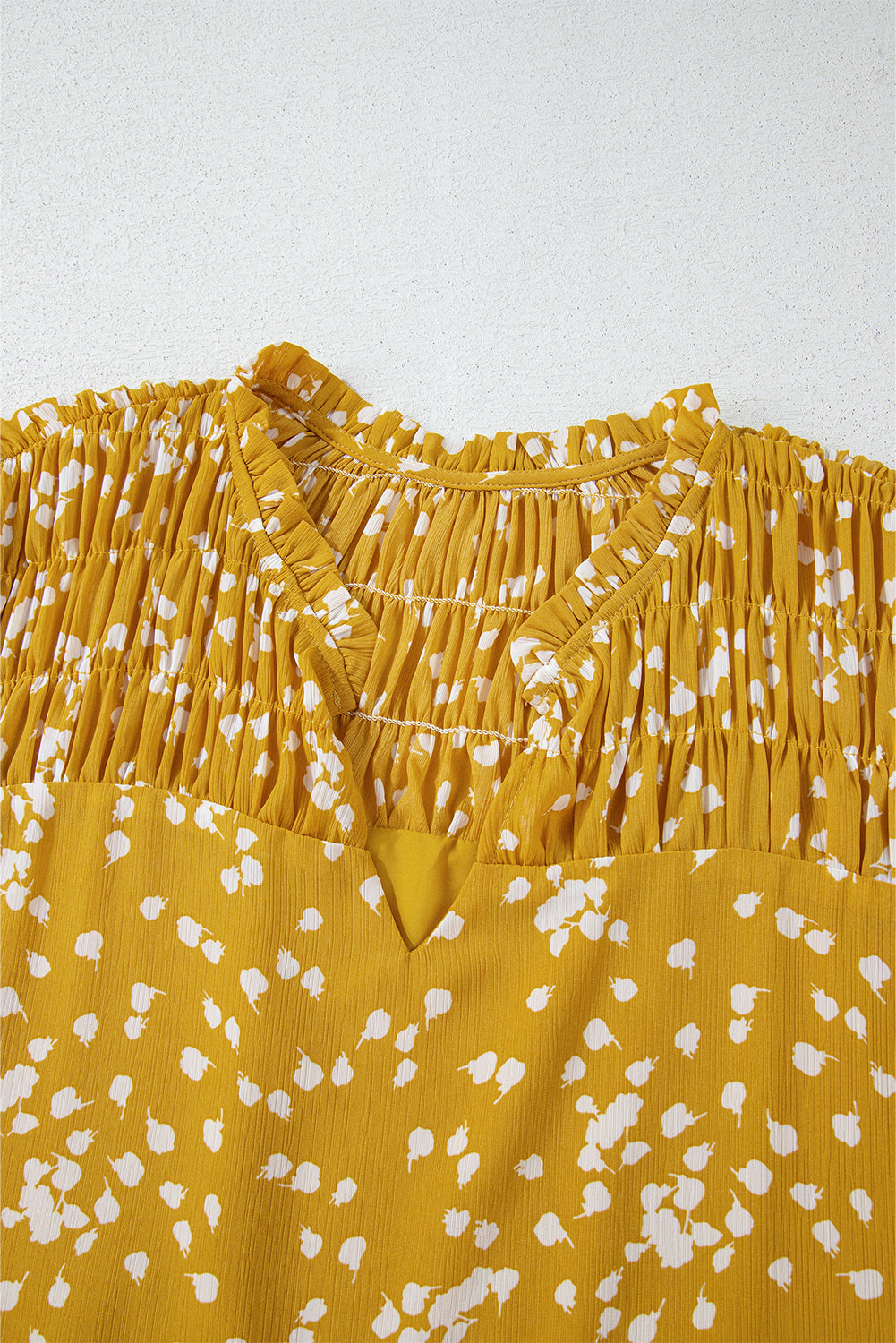 Yellow Split Neck Fall Printed Crinkled Blouse