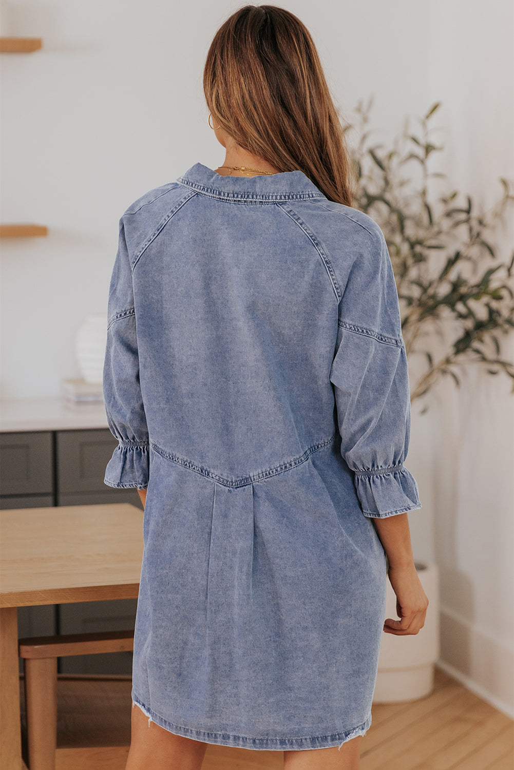 Gray Sequin Nutcracker Graphic Long Sleeve Shirt Denim Dress