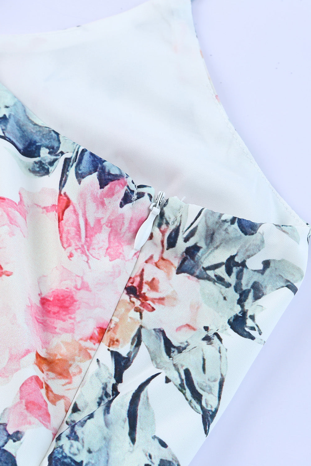 White Floral Patchwork Ribbed Maxi Dress with Pockets