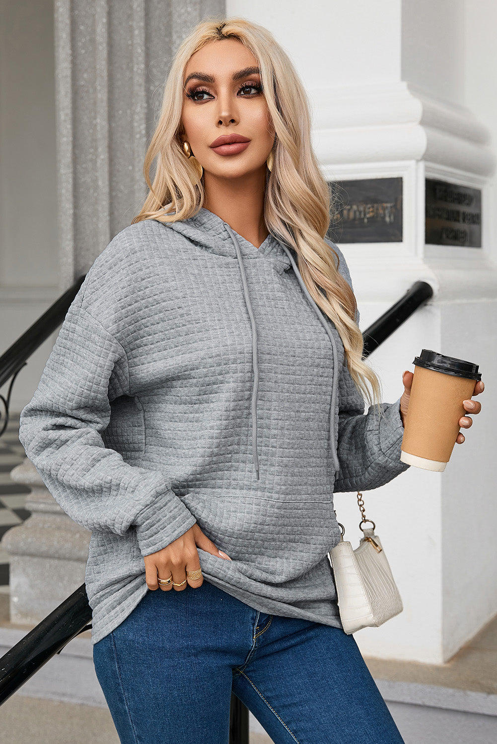 White MERRY AND BRIGHT Lattice Texture Hoodie