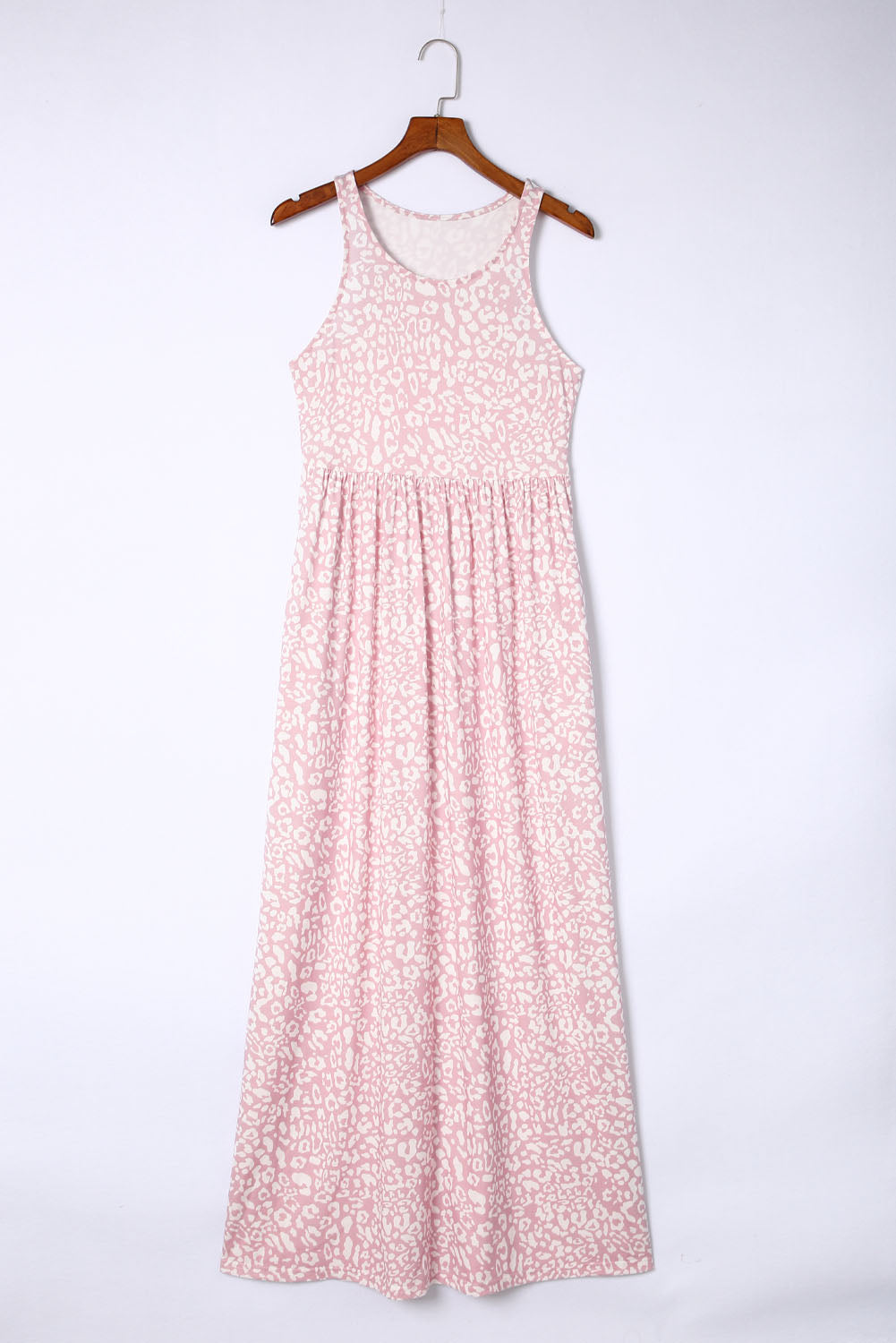 Gray Leopard Print Pocketed Sleeveless Maxi Dress