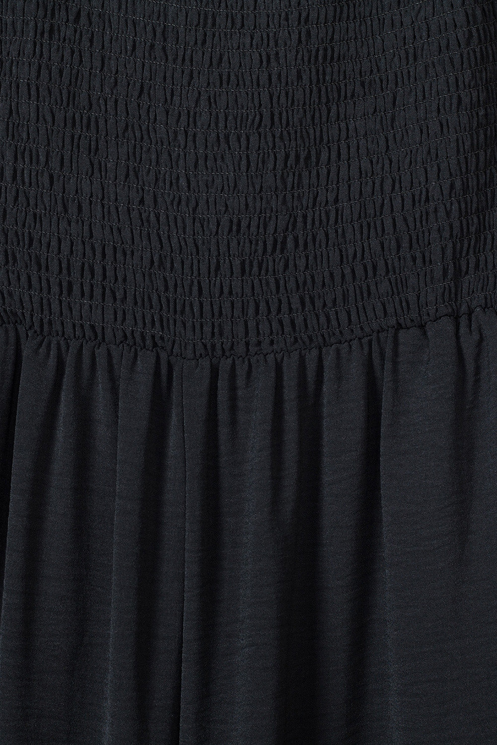 Black Smocked Square Neck Long Sleeve Wide Leg Jumpsuit