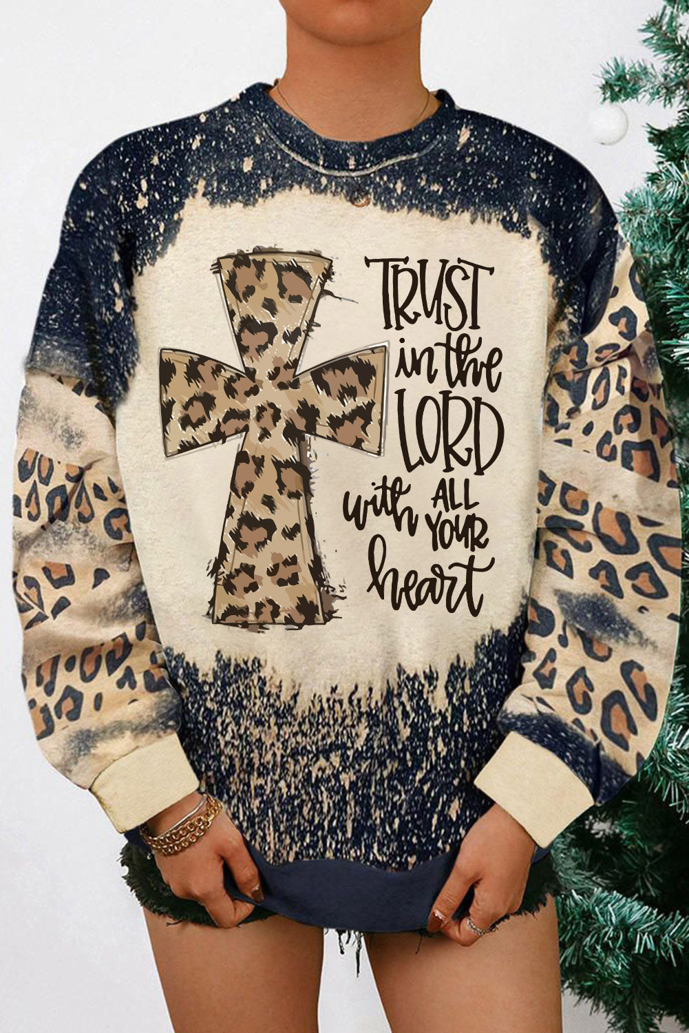 Black Believe Santa Claus Bleach Print Graphic Sweatshirt