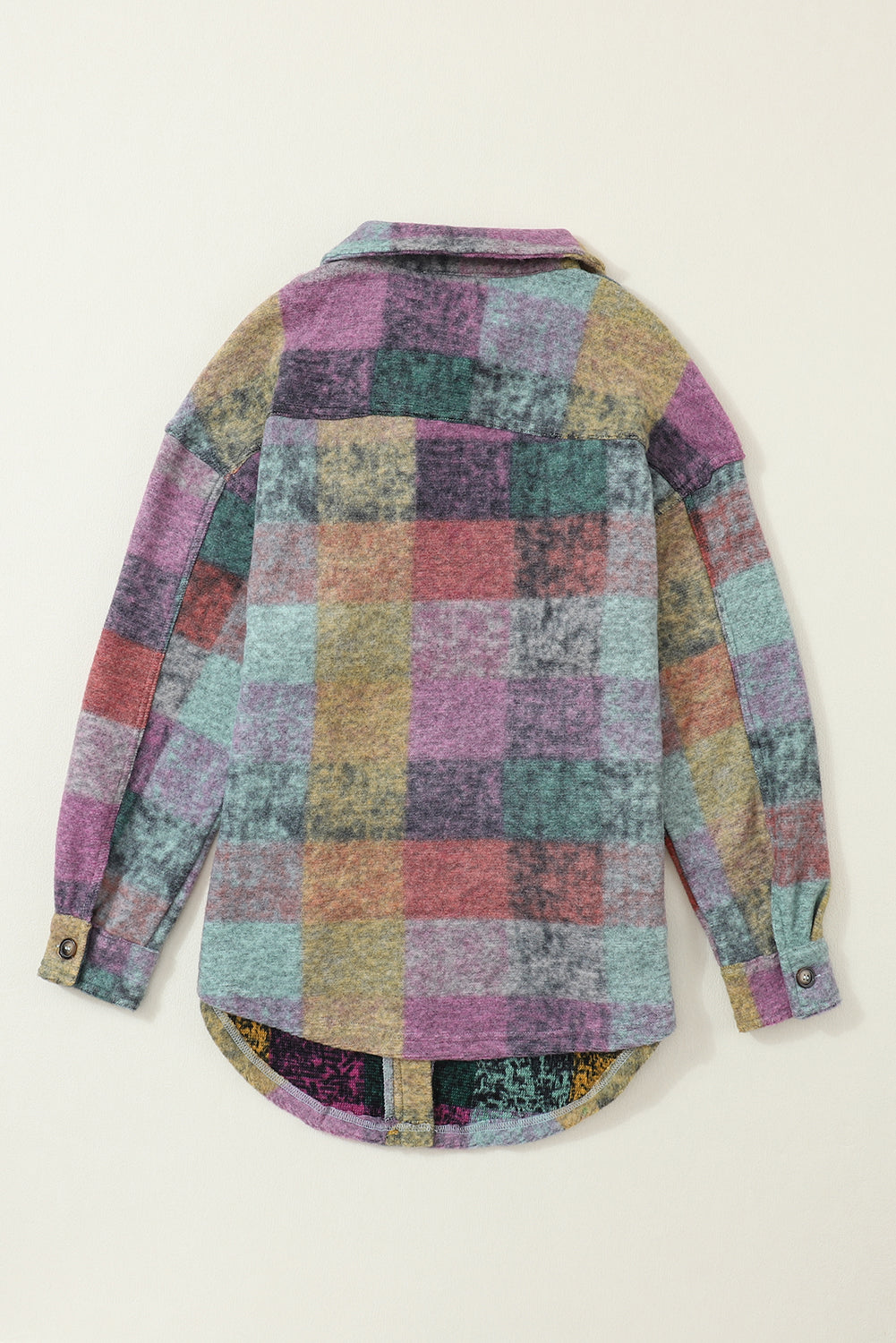 Multicolor Brushed Plaid Buttoned Pullover Oversized Hoodie