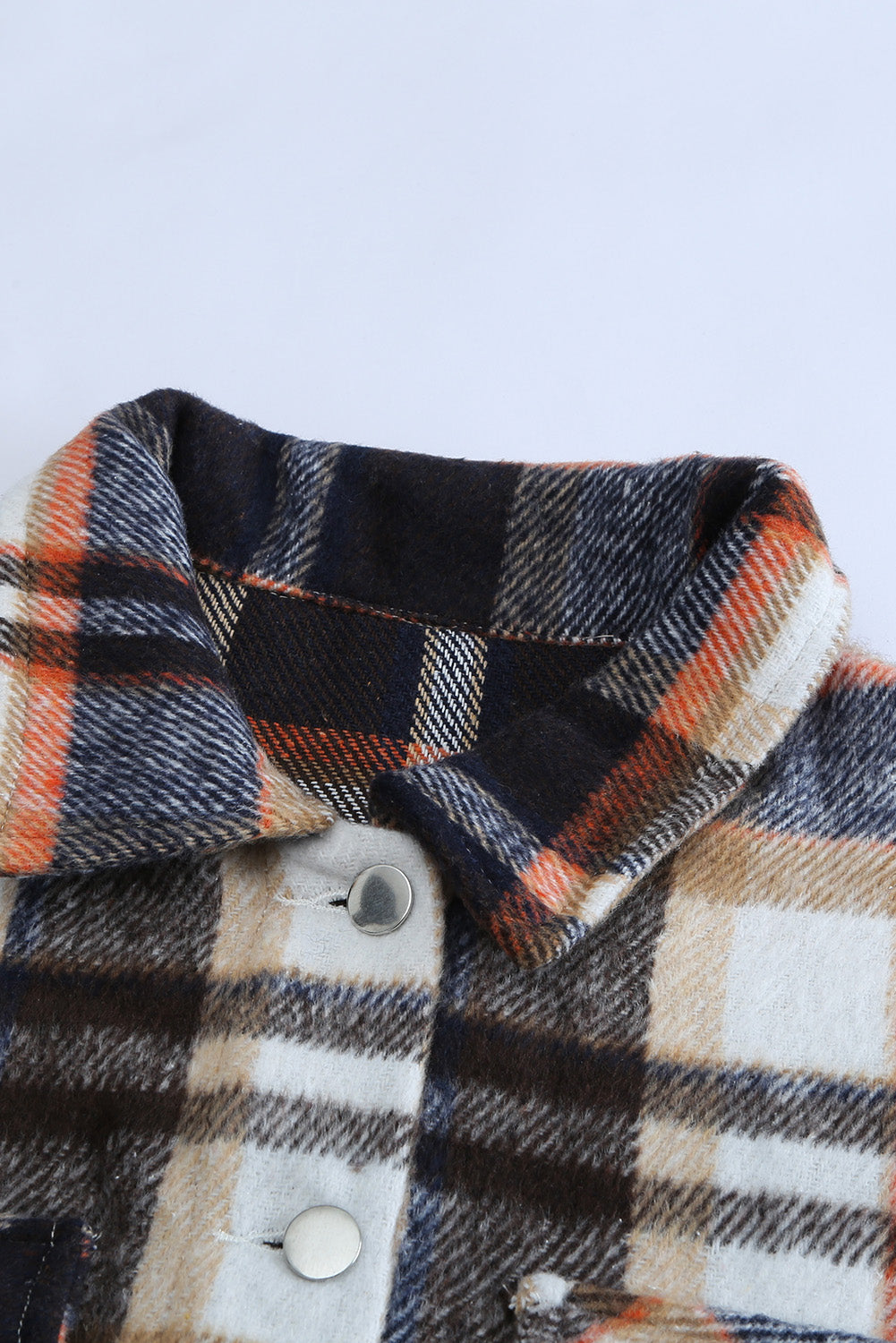 Navy Blue Plus Size Plaid Flap Pocket Shacket
