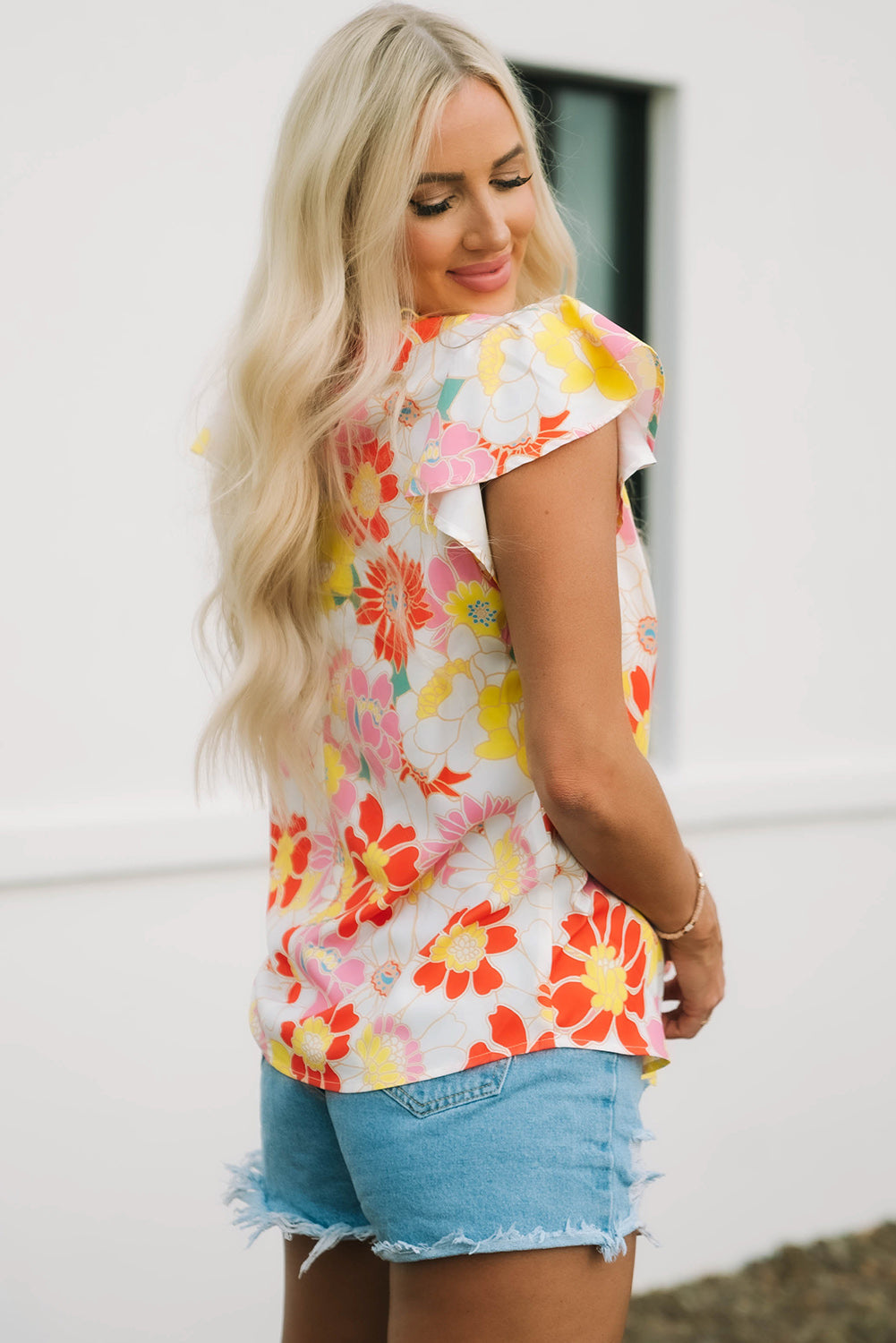 Multicolor Plus Size Floral Button Keyhole Back Ruffle Romper