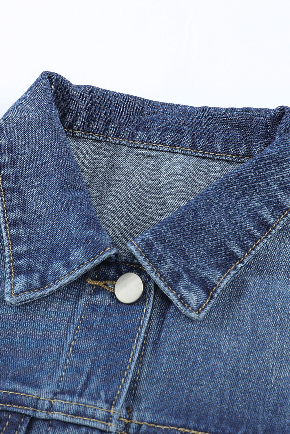 Dark Blue Plus Size Distressed Flap Pocket Denim Jacket