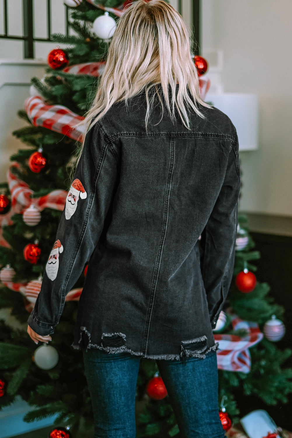 Fiery Red Sequined Christmas Tree Raglan Sleeve Sweatshirt
