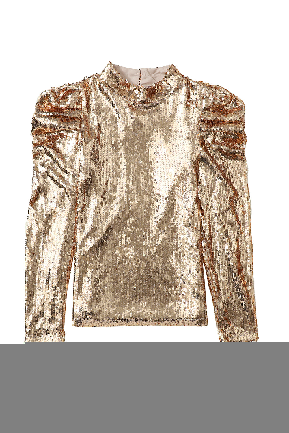 Black Sequin Mock Neck Bubble Sleeve Top