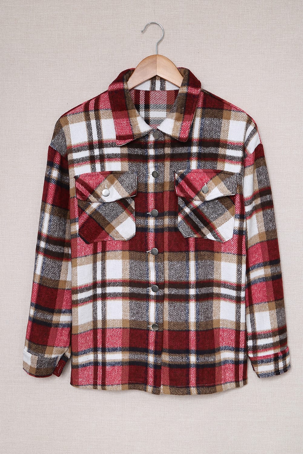 Navy Blue Plus Size Plaid Flap Pocket Shacket