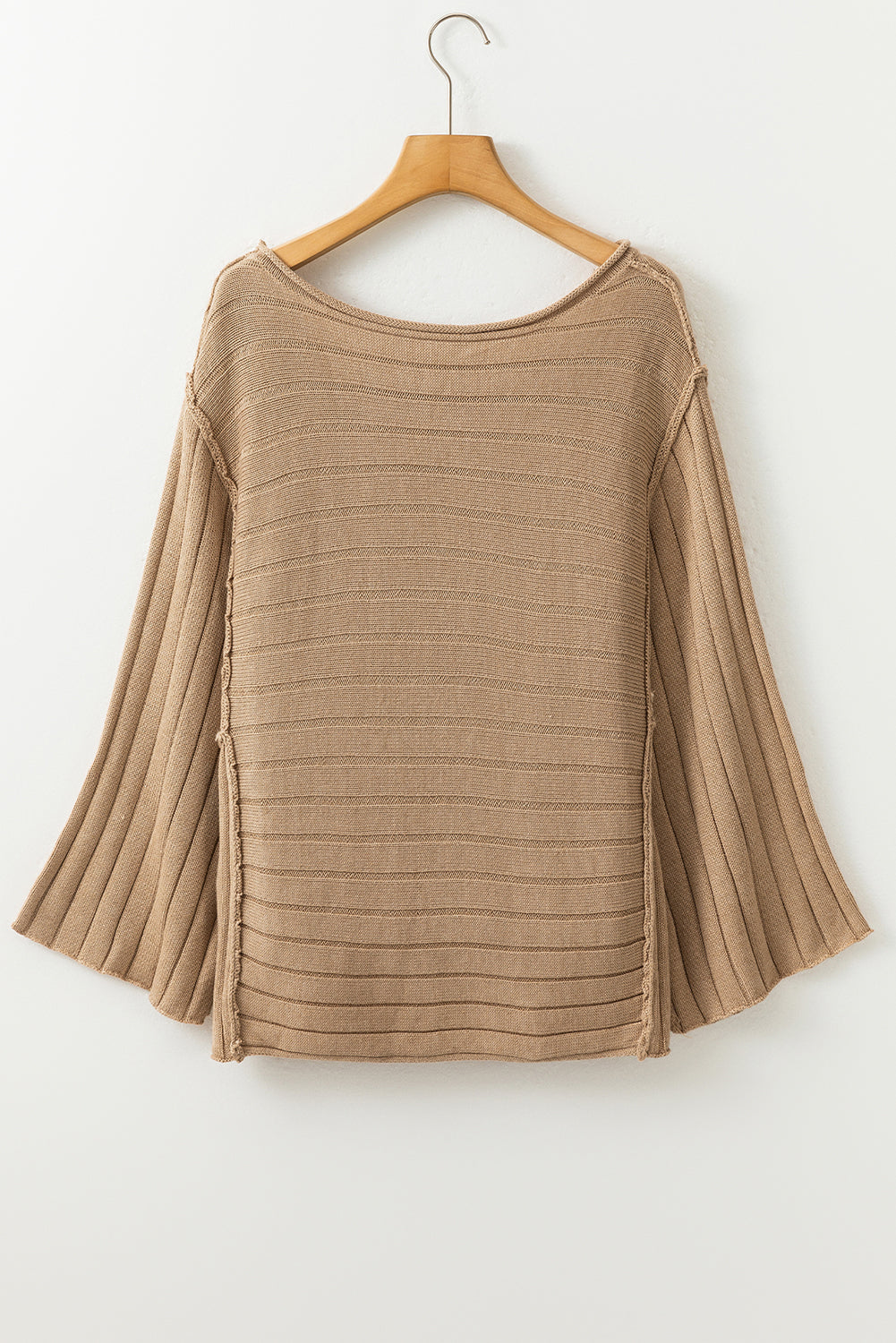 Black Exposed Seam Ribbed Knit Dolman Top