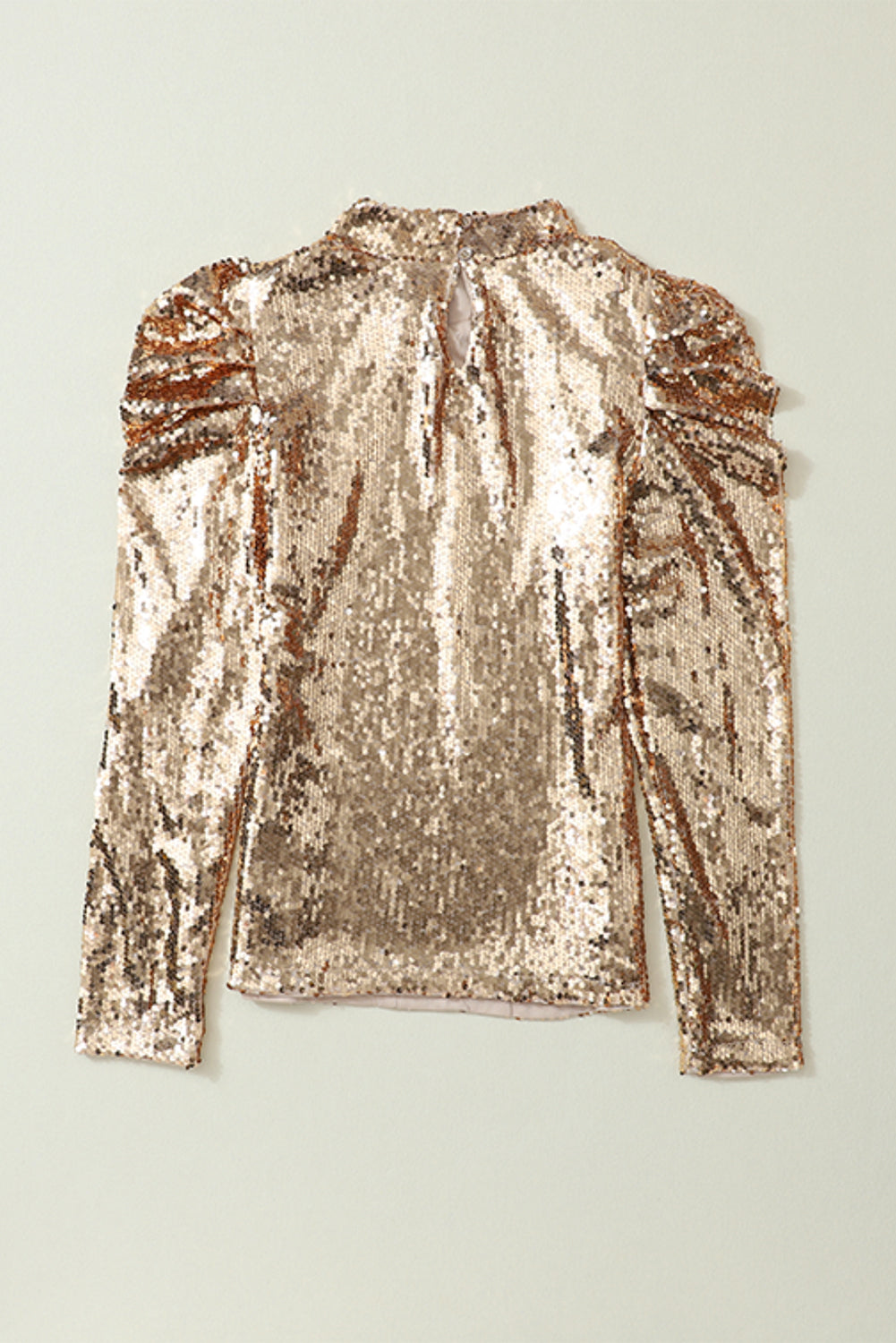 Black Sequin Mock Neck Bubble Sleeve Top