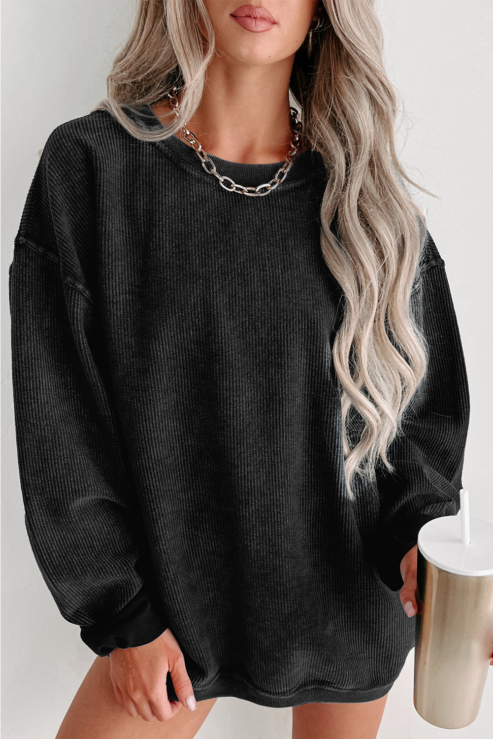 Black Christmas Neon Nutcrackers Mineral Wash Corded Sweatshirt