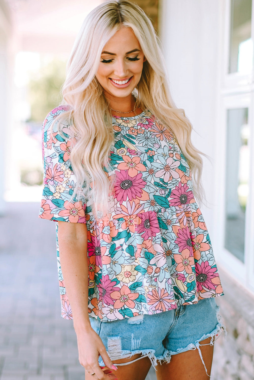 Multicolor Flower Print Pocketed Drawstring Waist Wide Leg Pants
