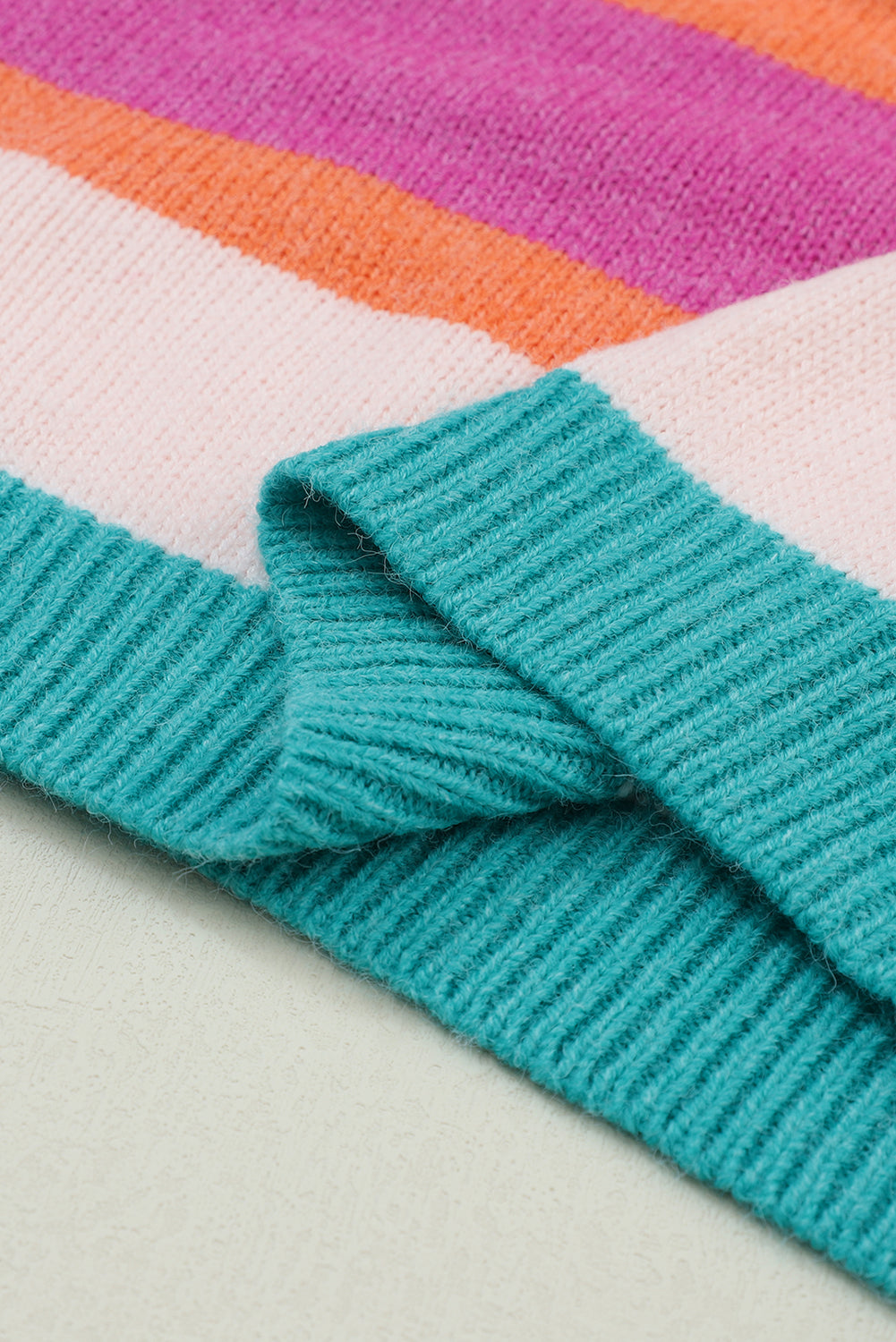 Multicolour Striped Knit Drop Shoulder Puff Sleeve Sweater