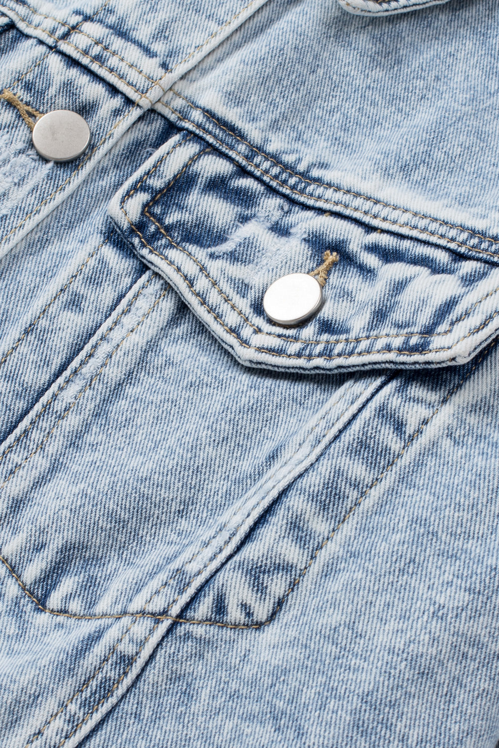 Dark Blue Plus Size Distressed Flap Pocket Denim Jacket