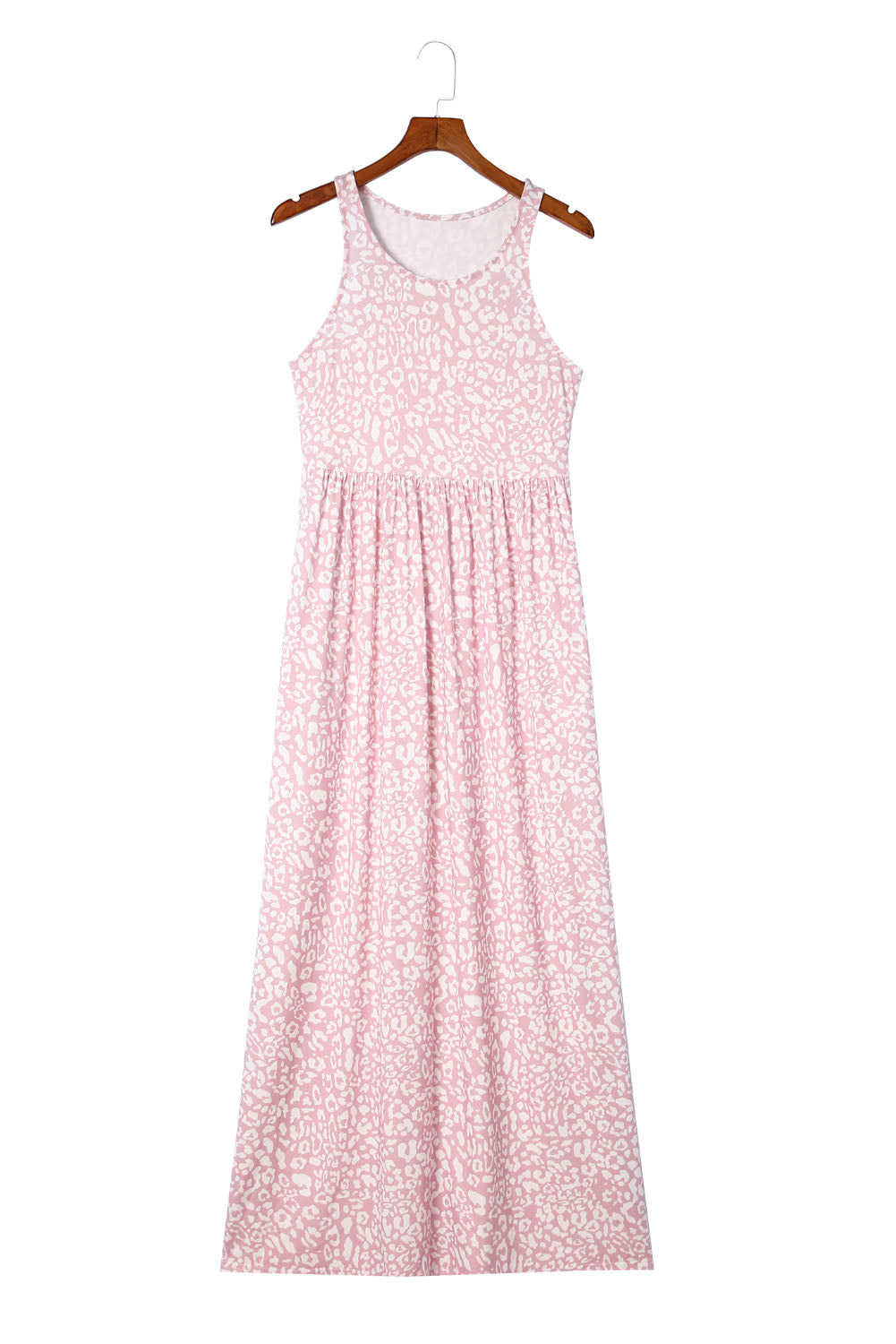 Gray Leopard Print Pocketed Sleeveless Maxi Dress
