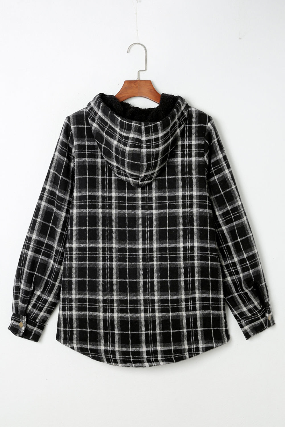 Orange Plaid Pattern Sherpa Lined Hooded Shacket
