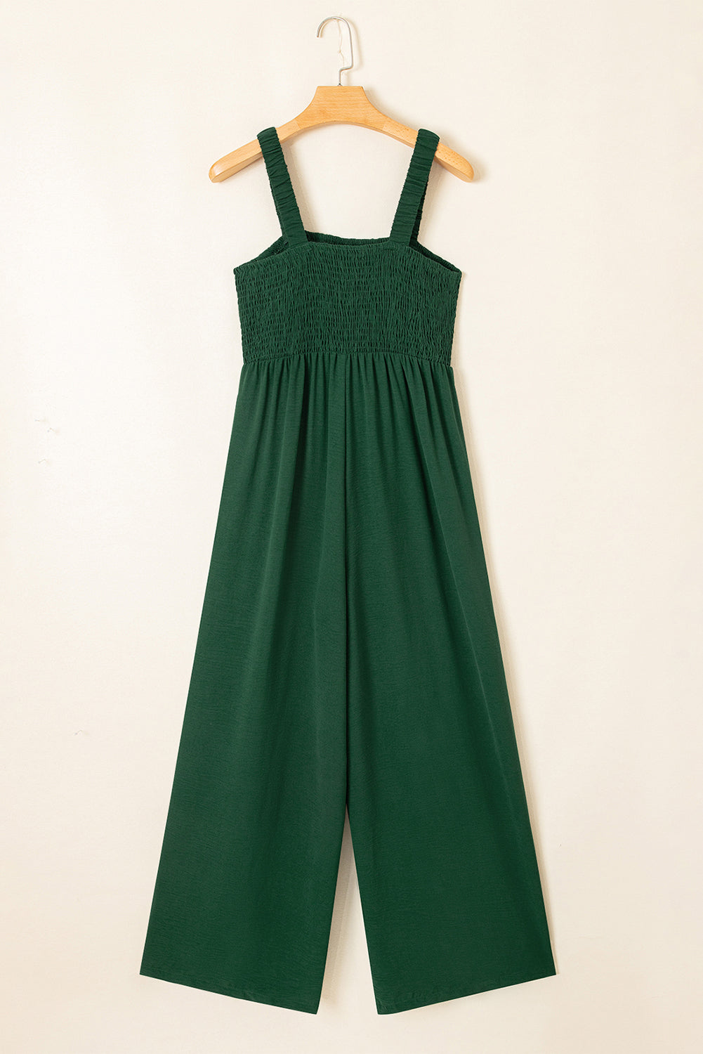 Black Smocked Square Neck Long Sleeve Wide Leg Jumpsuit