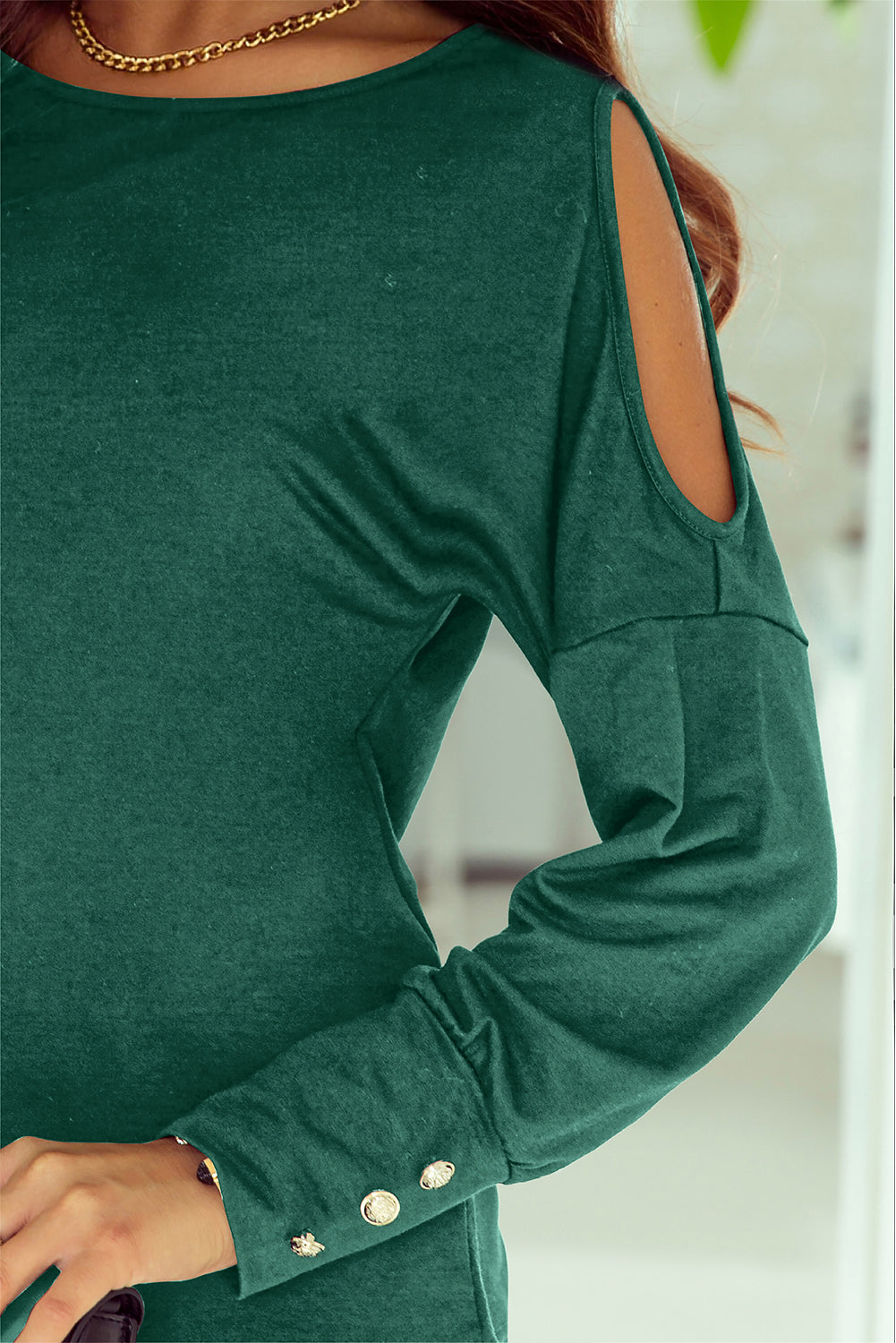 Black Asymmetrical Cut Out Buttoned Long Sleeve Top