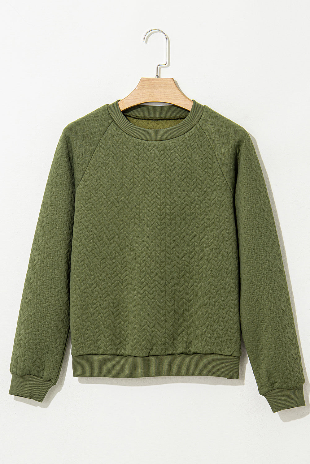 Black Solid Textured Raglan Sleeve Pullover Sweatshirt