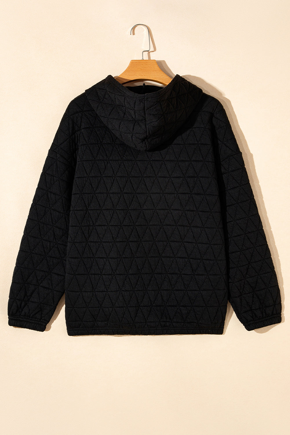 Coffee Solid Color Quilted Kangaroo Pocket Hoodie
