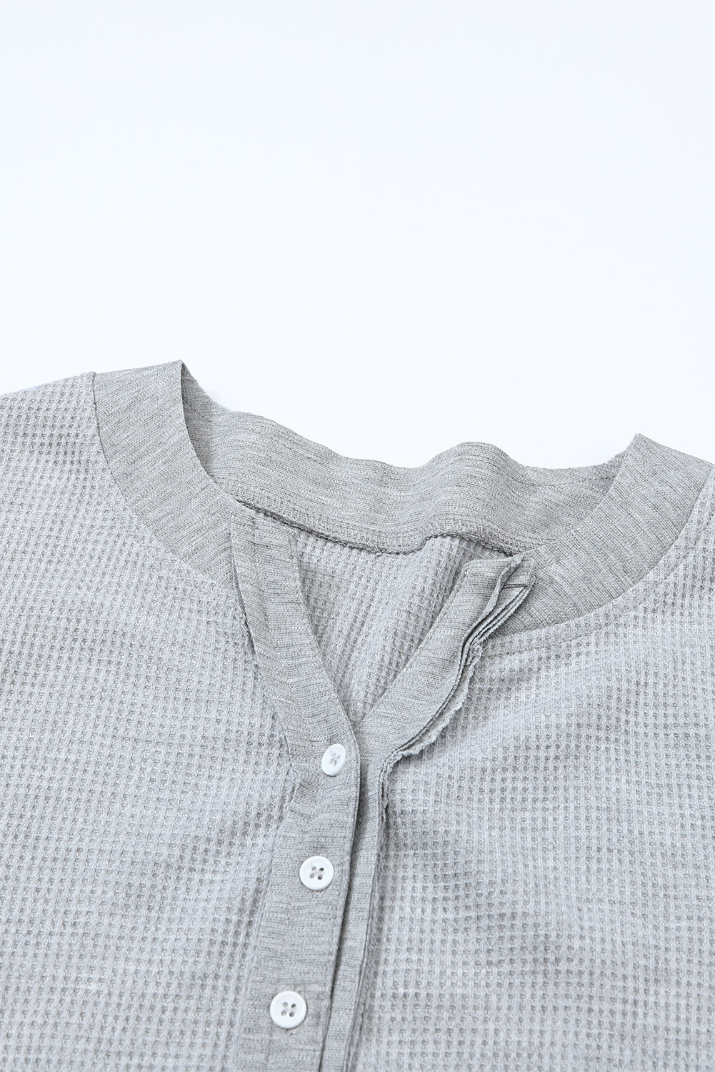 Black Trimmed Neckline Waffle Knit Henley Top