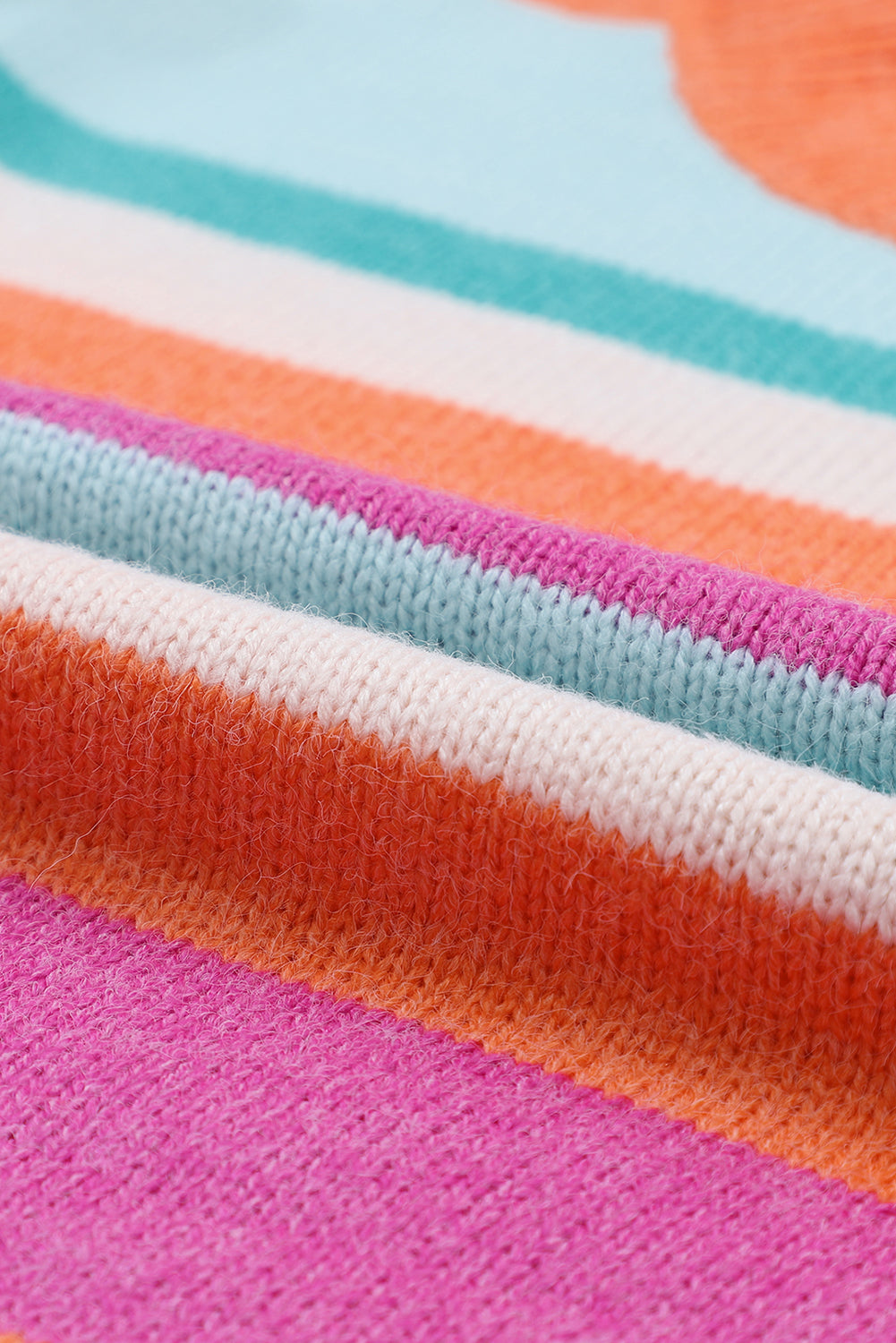 Multicolour Striped Knit Drop Shoulder Puff Sleeve Sweater