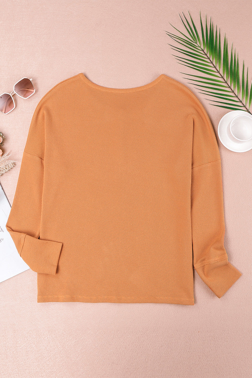 White Waffle Knit Henley Top
