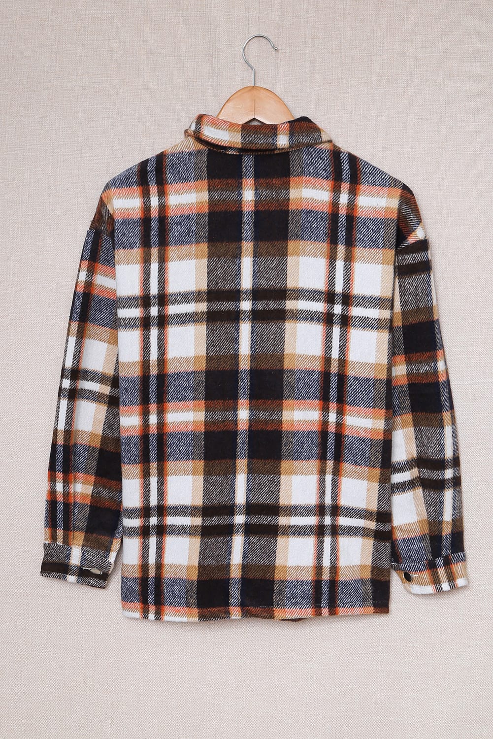 Navy Blue Plus Size Plaid Flap Pocket Shacket