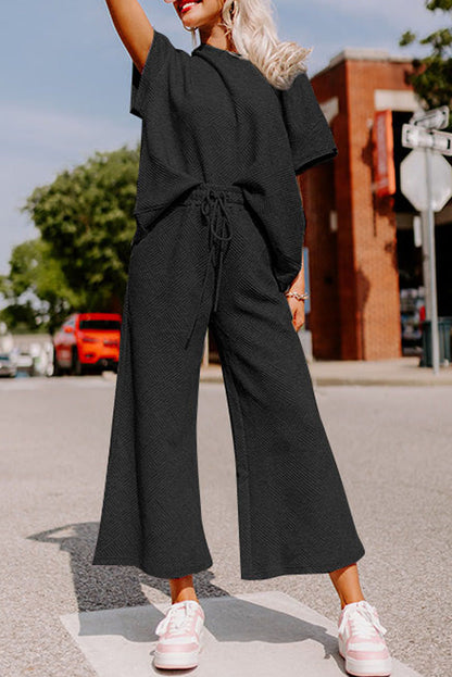 Black Ultra Loose Textured 2pcs Slouchy Outfit