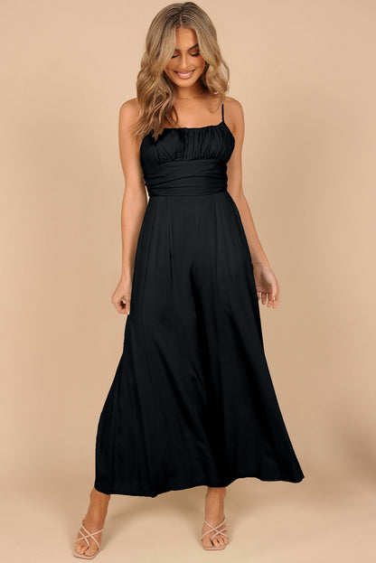 Orange Spaghetti Straps Backless Knot Wide-Leg Jumpsuit