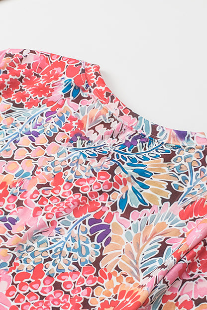 Multicolor Gorgeous Floral Print Tie V Neck Ruffle Dress